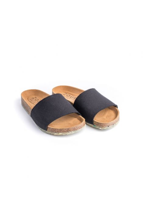 Zouri Wave Black vegan sandals. Fairtrade organic cotton